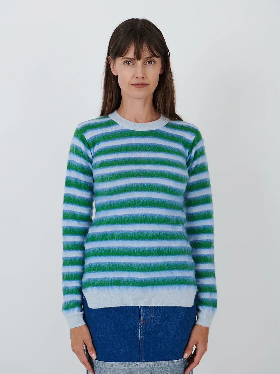 Round Neck Stripe Sweater in Light Blue