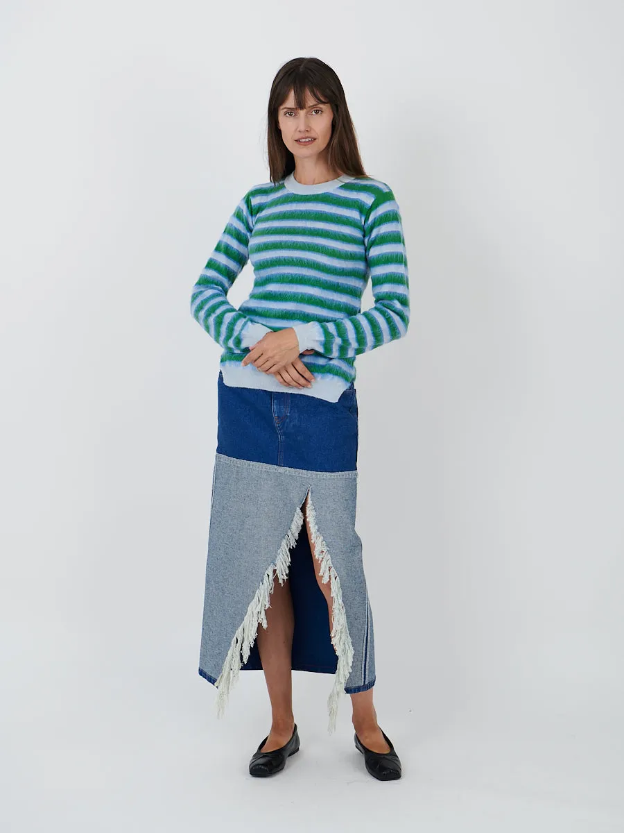 Round Neck Stripe Sweater in Light Blue