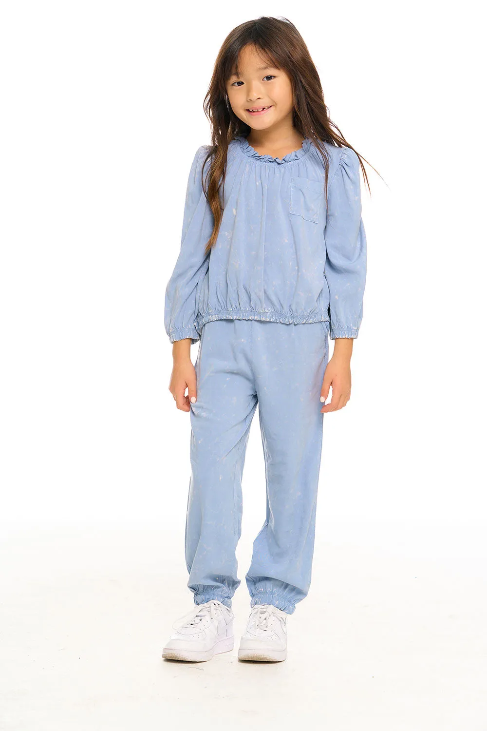 Ruffle Neck Pocket Shirred Tee