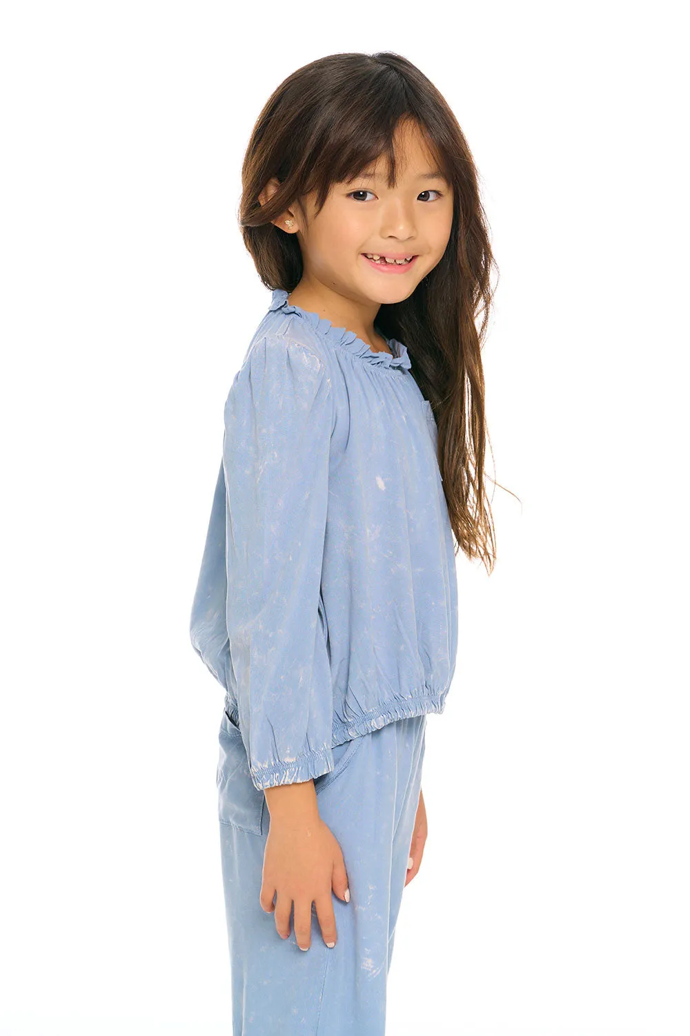 Ruffle Neck Pocket Shirred Tee