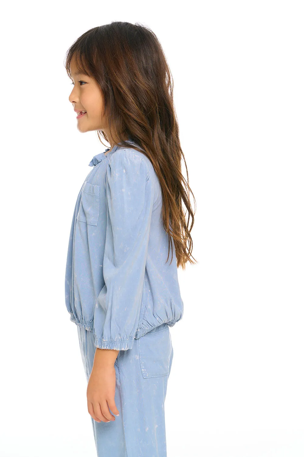 Ruffle Neck Pocket Shirred Tee