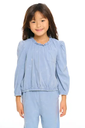 Ruffle Neck Pocket Shirred Tee