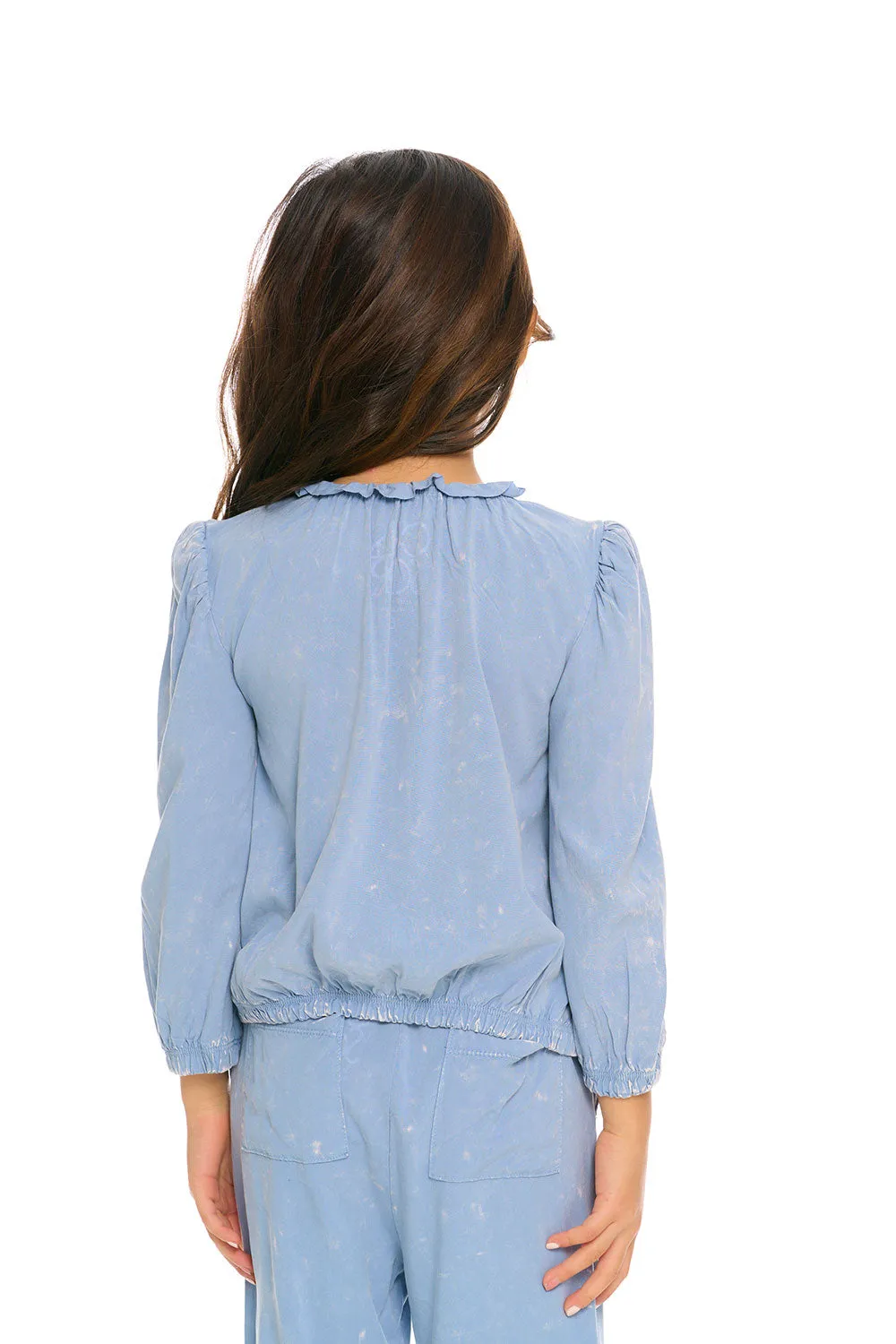 Ruffle Neck Pocket Shirred Tee