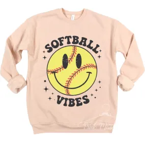 Softball Vibes Smiley Retro Bella Canvas Sweatshirt - Boutique Soft Style Bella Canvas Sweatshirt