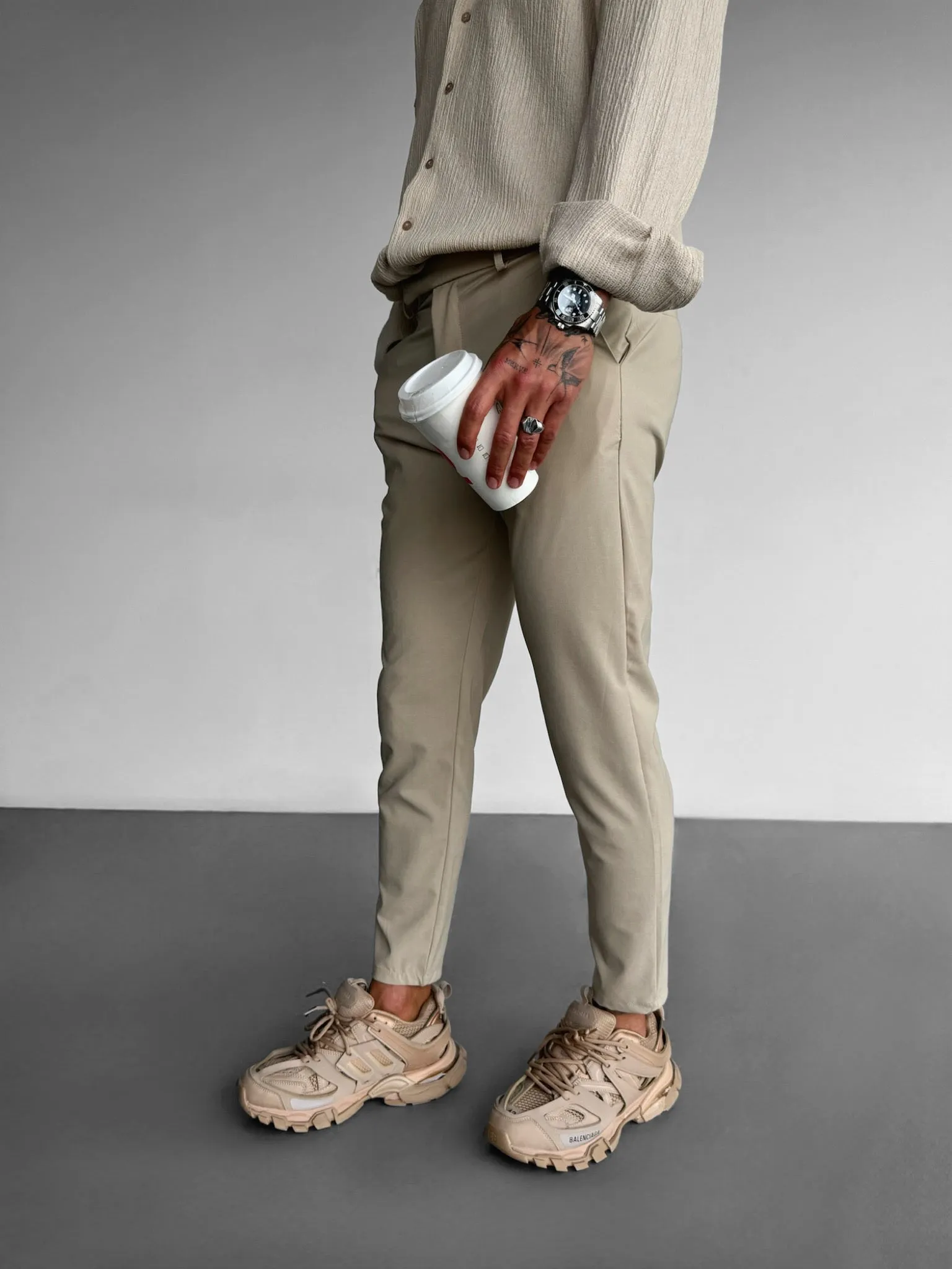 Straight Suit Trousers - Beige