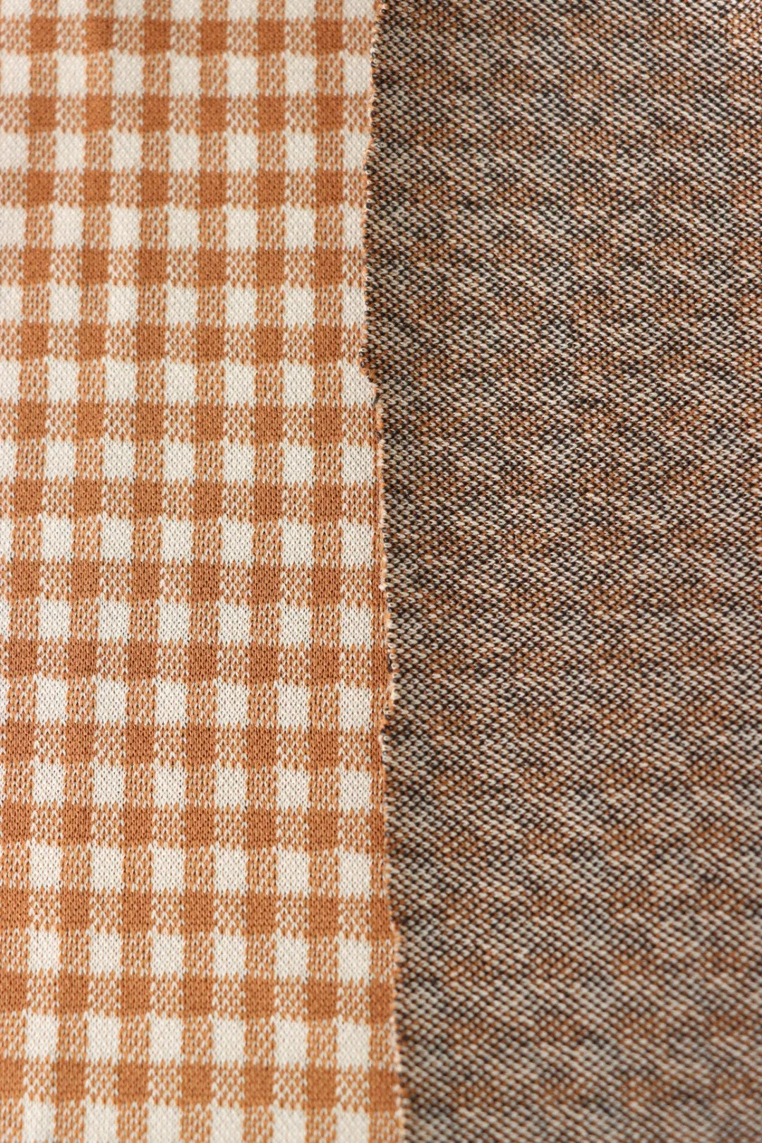 Toffee & Beige 1/4" Gingham Yarn Dyed Jacquard Knit