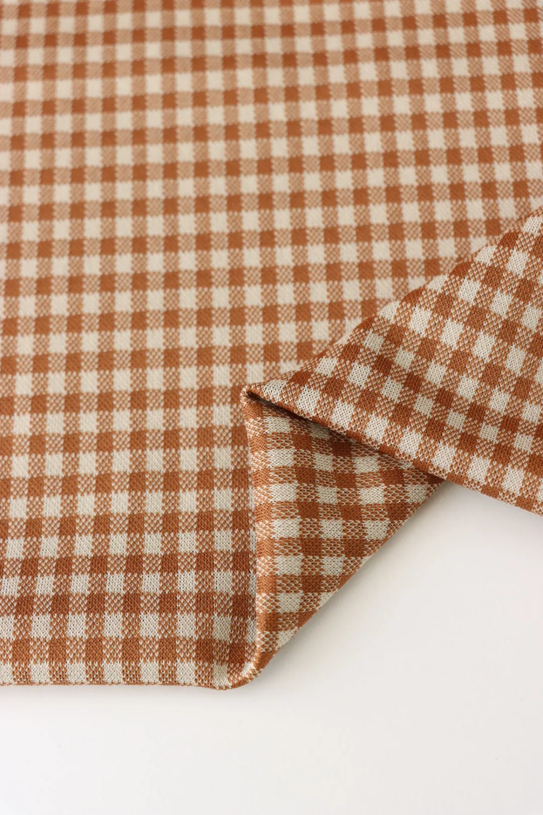 Toffee & Beige 1/4" Gingham Yarn Dyed Jacquard Knit