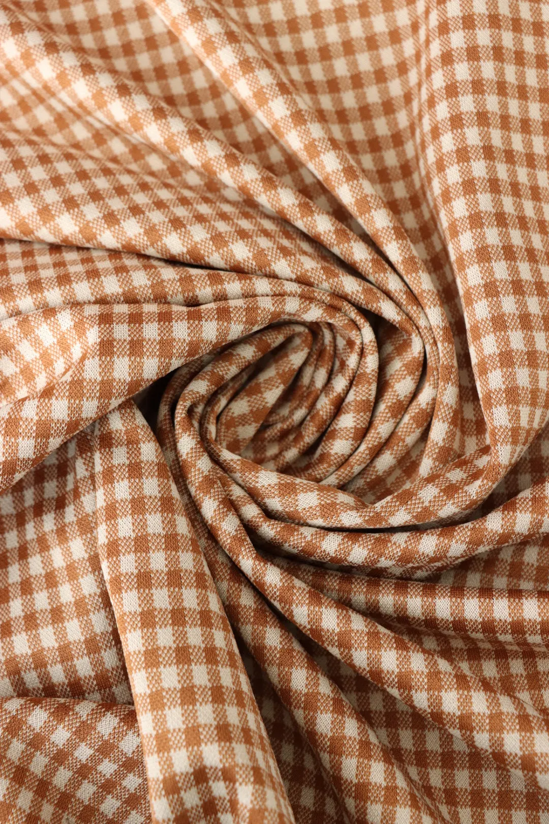 Toffee & Beige 1/4" Gingham Yarn Dyed Jacquard Knit