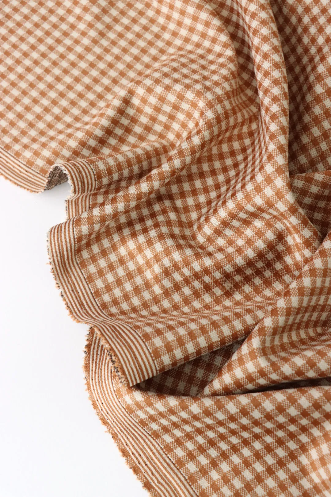 Toffee & Beige 1/4" Gingham Yarn Dyed Jacquard Knit
