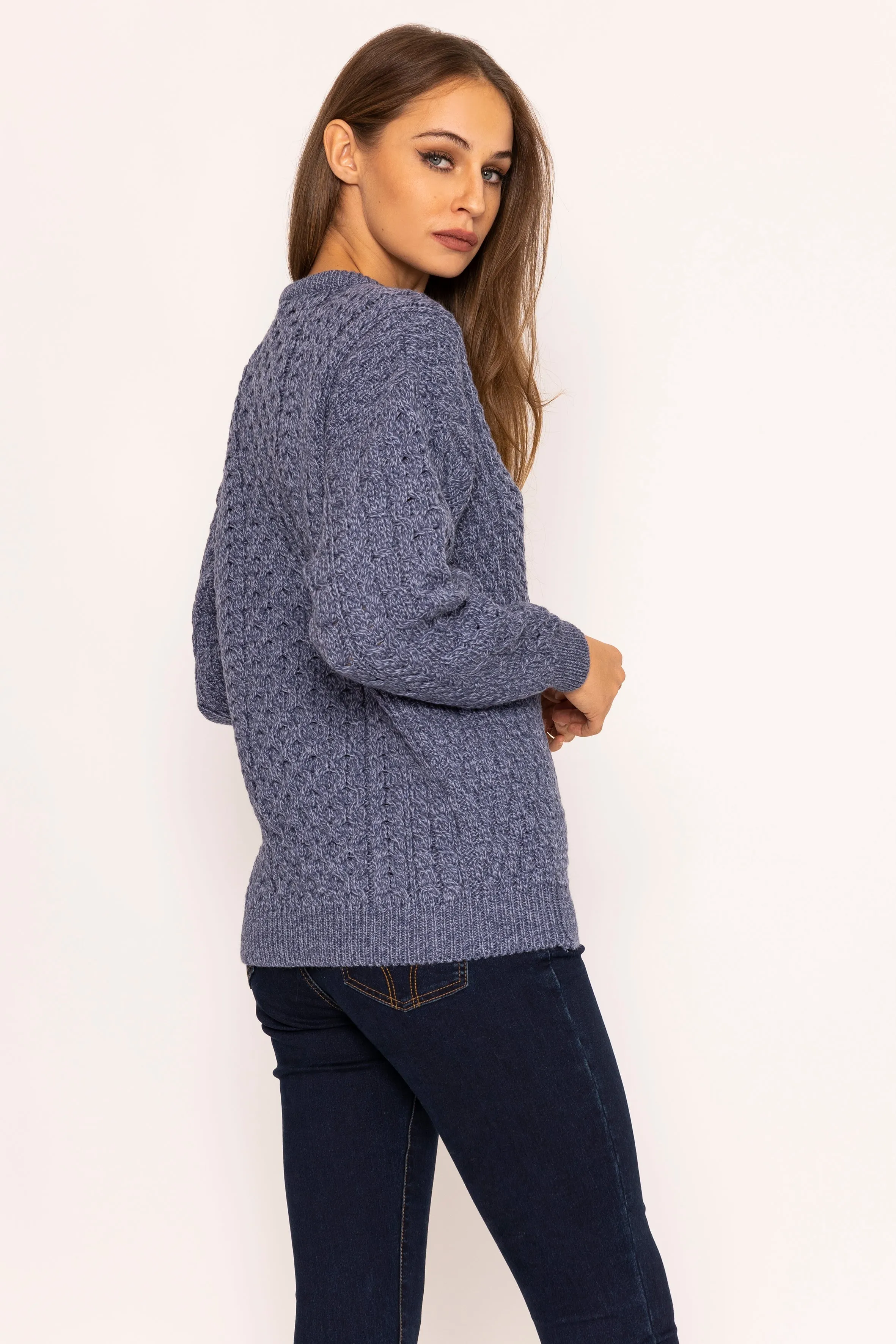 Traditional Unisex Aran Sweater in Blue