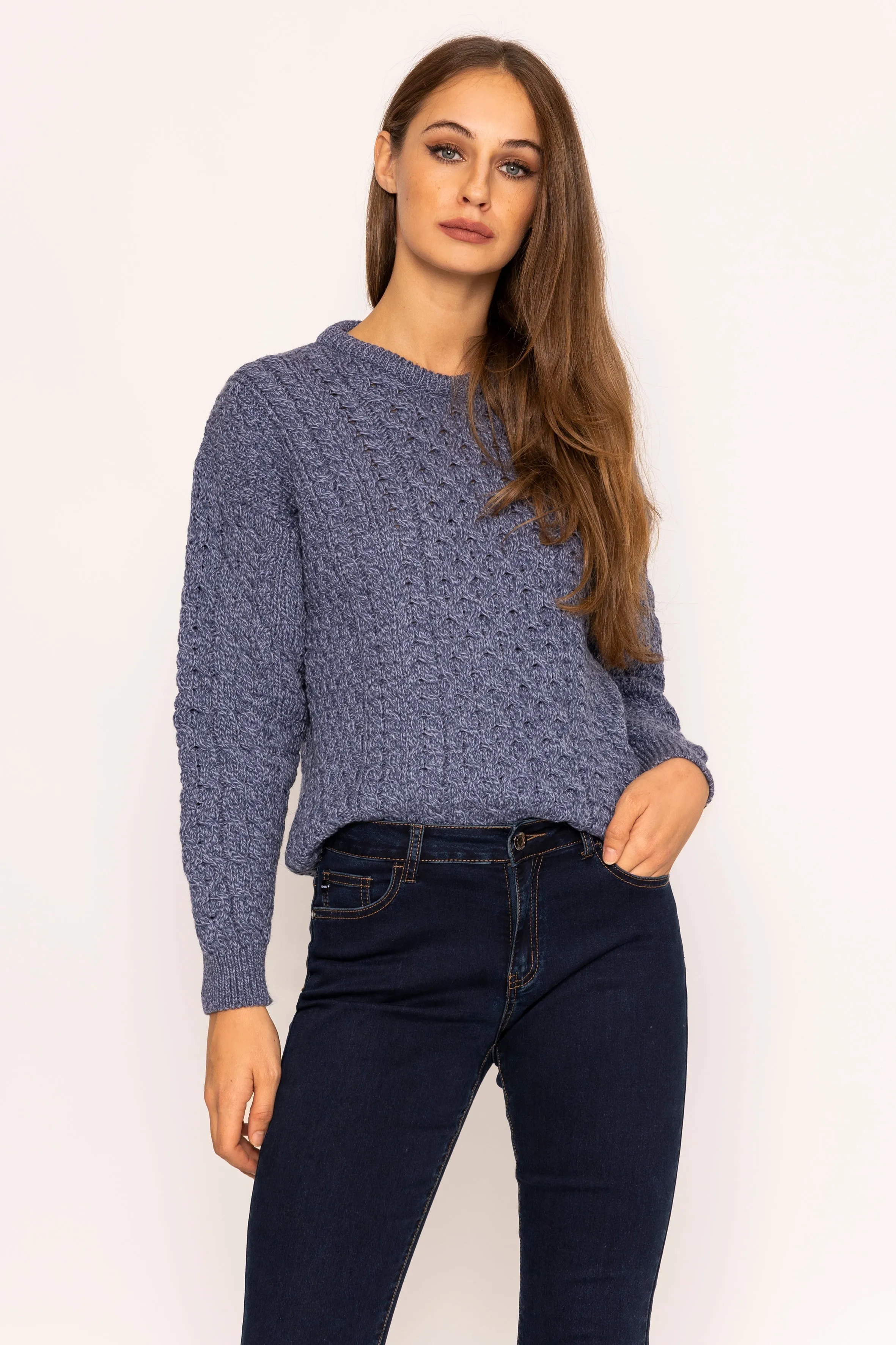 Traditional Unisex Aran Sweater in Blue