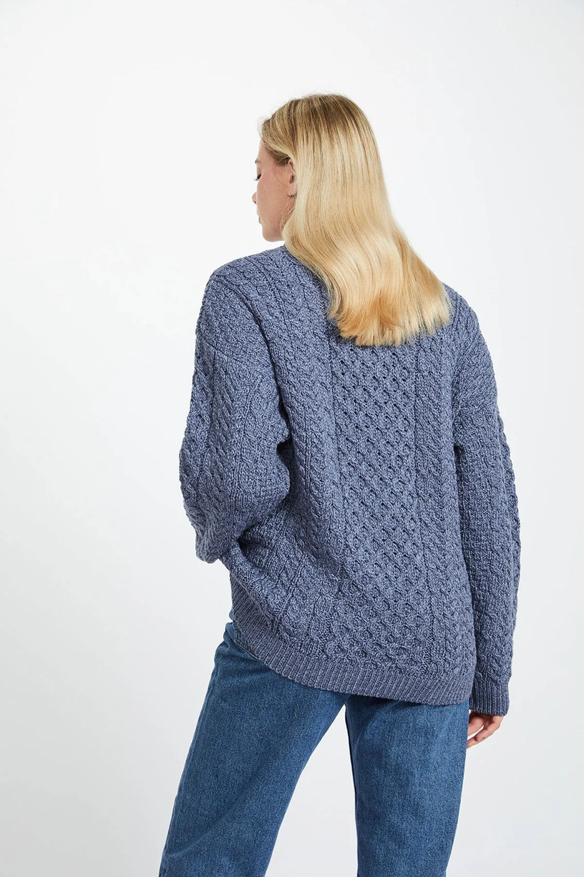 Traditional Unisex Aran Sweater in Blue