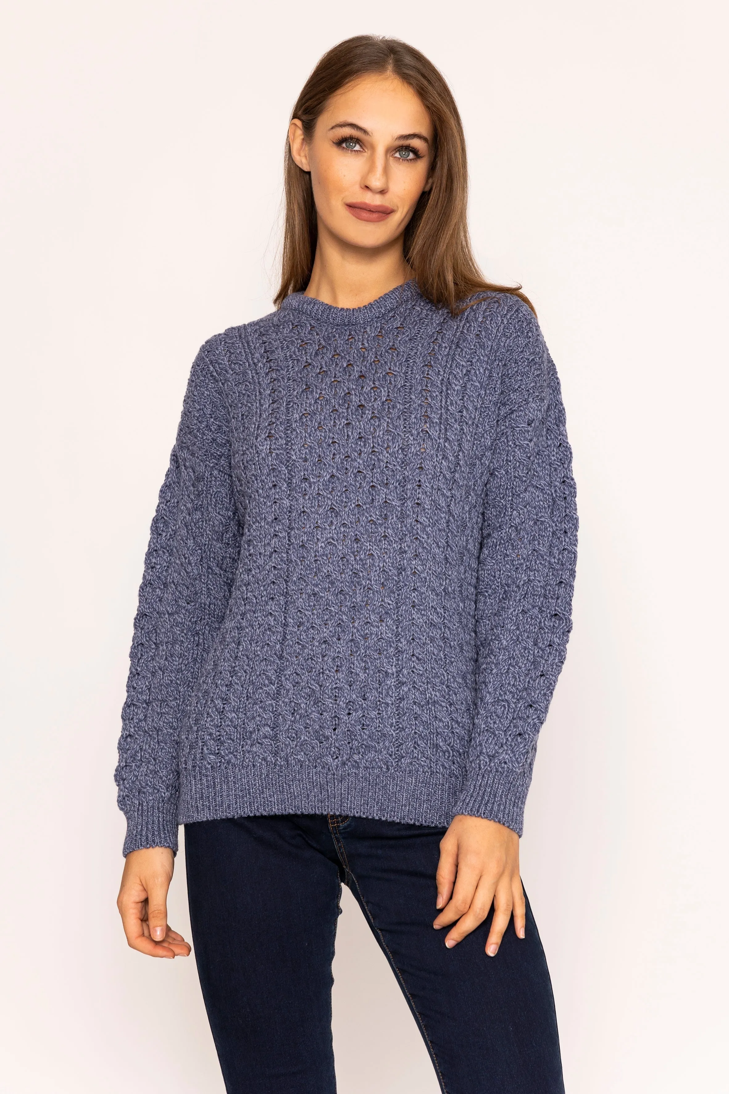 Traditional Unisex Aran Sweater in Blue