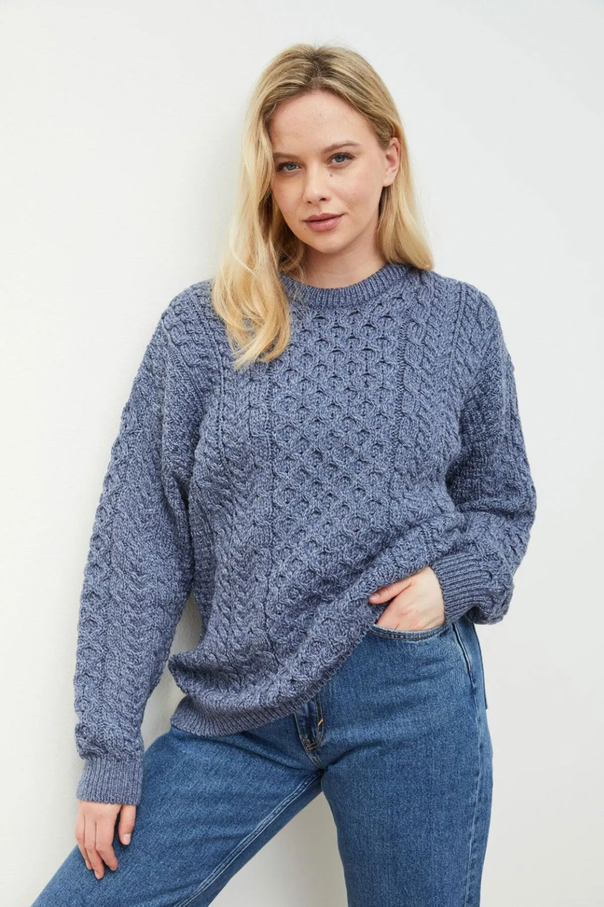 Traditional Unisex Aran Sweater in Blue