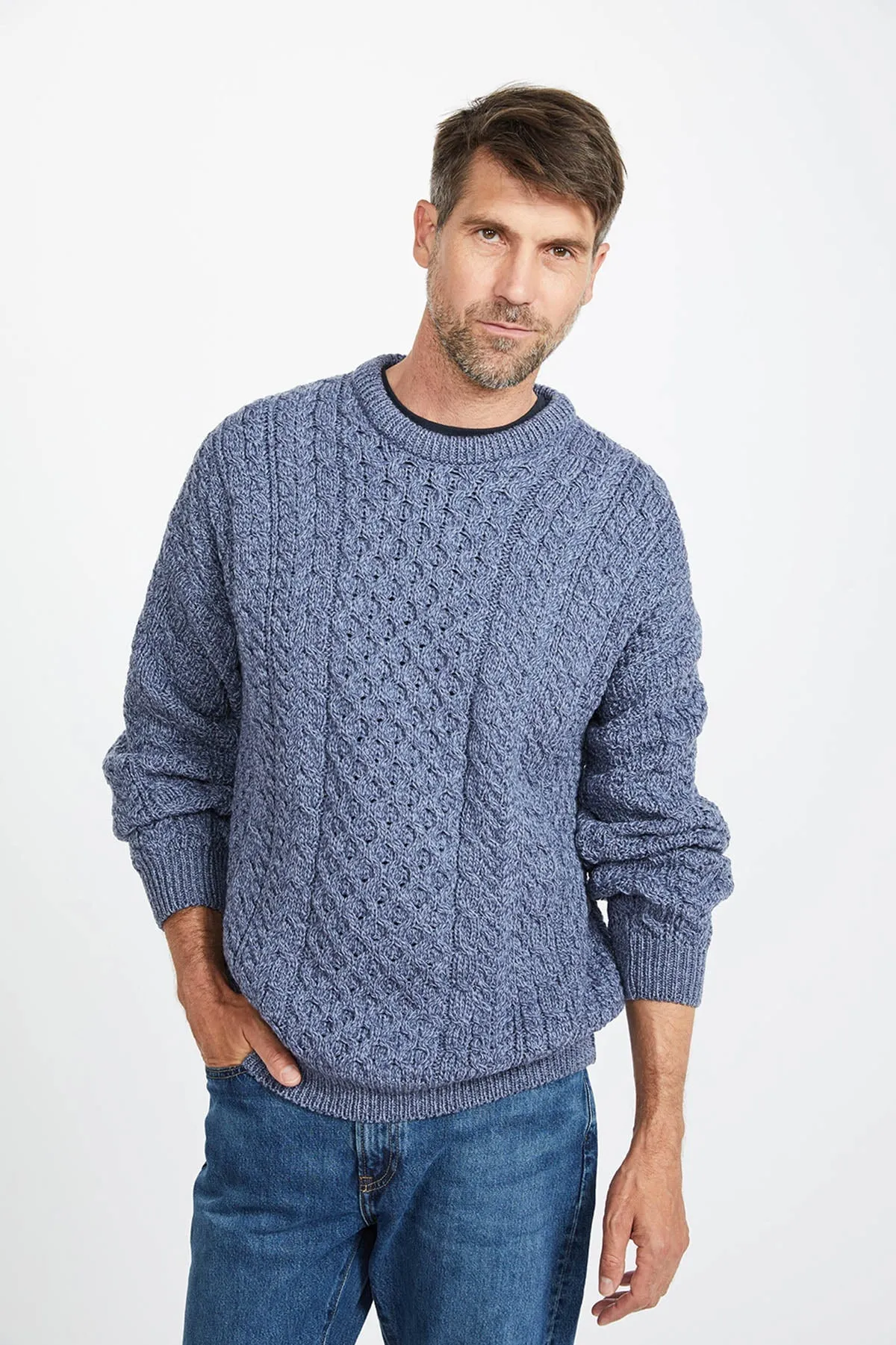 Traditional Unisex Aran Sweater in Blue