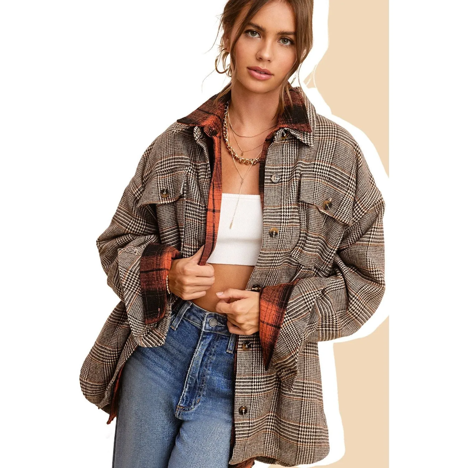 Vintage style Plaid Button Down Jacket