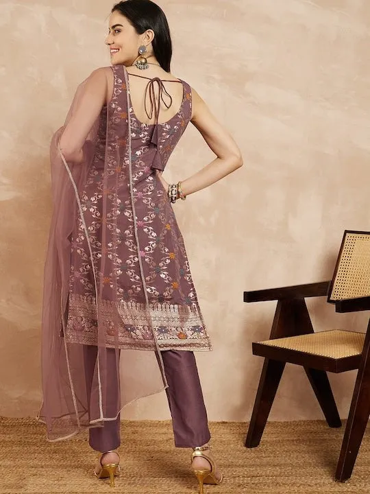Women Floral Kurta with Trousers & With Dupatta