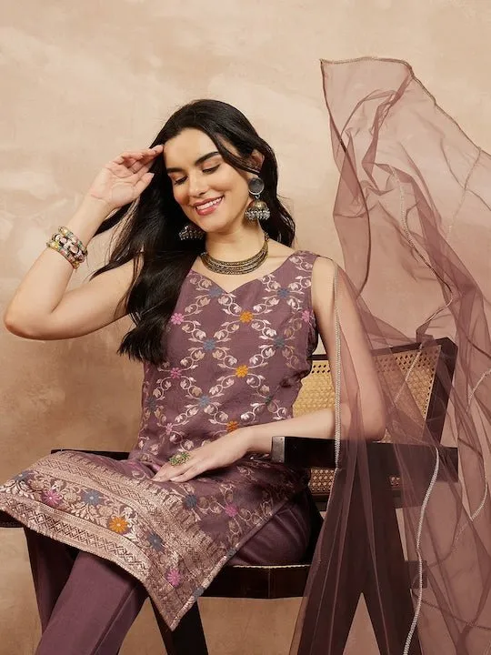 Women Floral Kurta with Trousers & With Dupatta