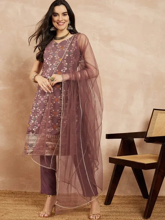 Women Floral Kurta with Trousers & With Dupatta