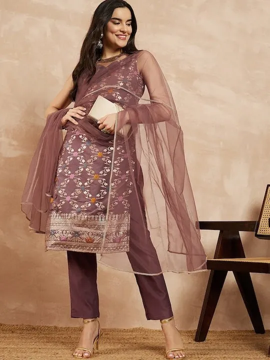 Women Floral Kurta with Trousers & With Dupatta
