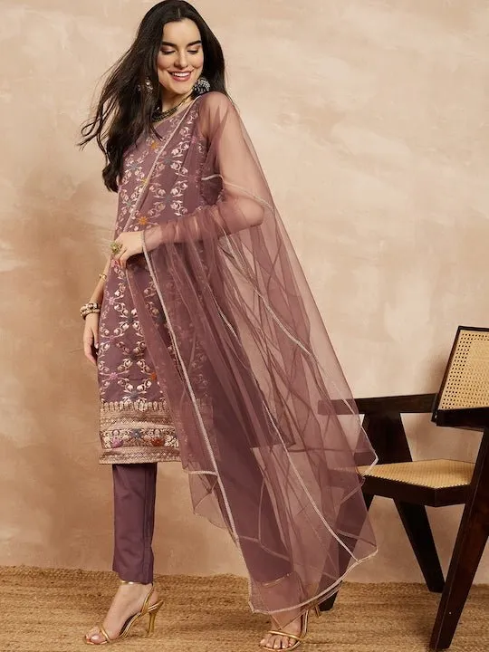 Women Floral Kurta with Trousers & With Dupatta