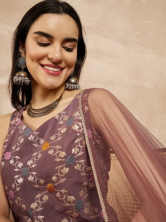 Women Floral Kurta with Trousers & With Dupatta
