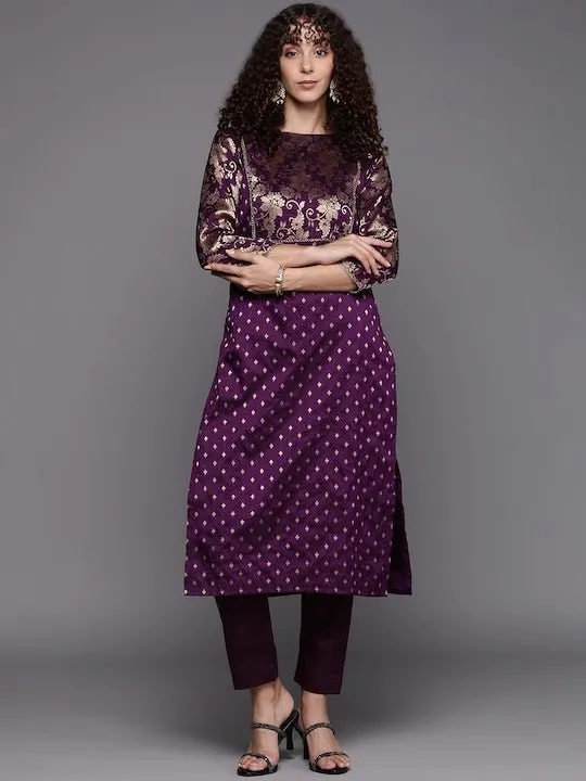 Women Floral Yoke Design Kurta with Trousers