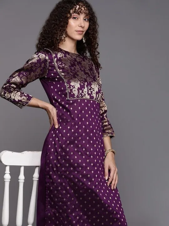 Women Floral Yoke Design Kurta with Trousers