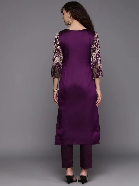 Women Floral Yoke Design Kurta with Trousers