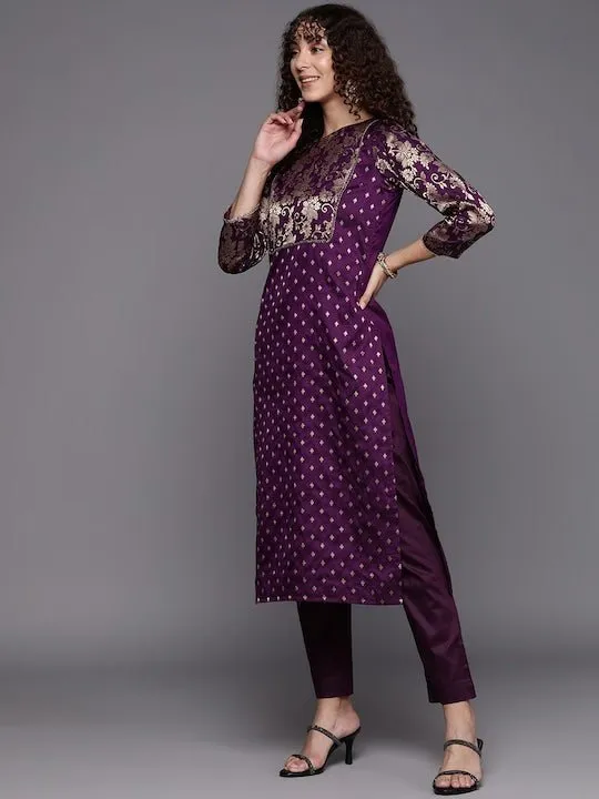 Women Floral Yoke Design Kurta with Trousers