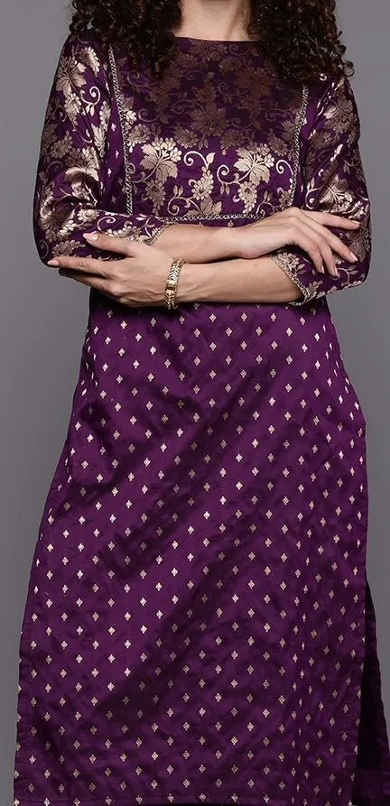 Women Floral Yoke Design Kurta with Trousers