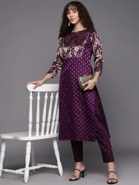 Women Floral Yoke Design Kurta with Trousers