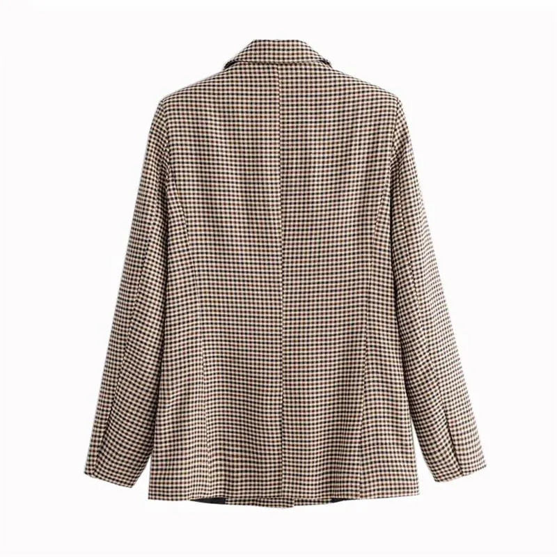 Women Plaid Blazers and Jackets Work Office Lady Suit Slim Double Breasted Business Female Blazer Coat