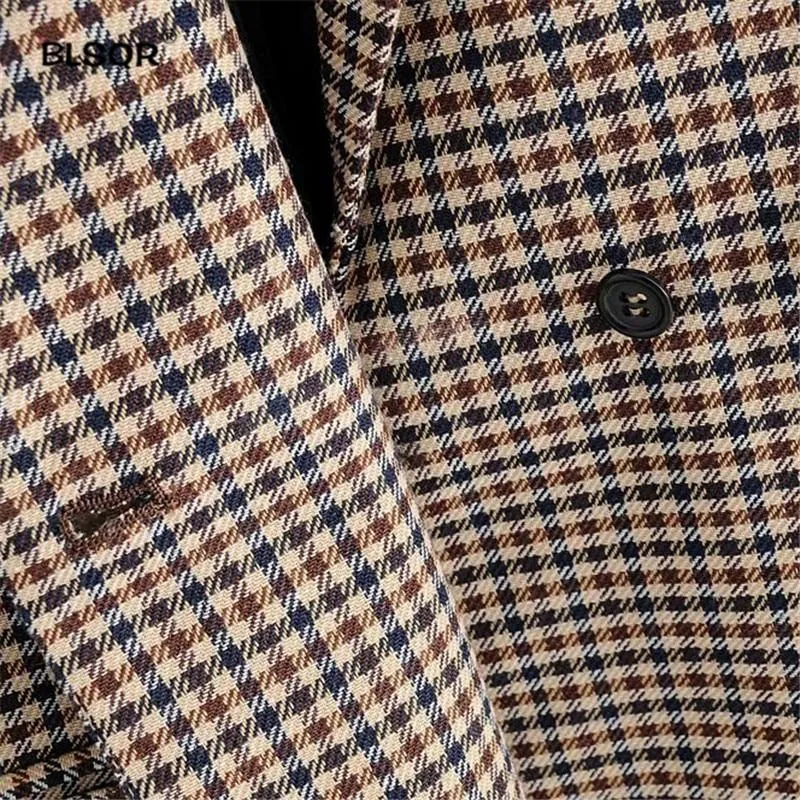 Women Plaid Blazers and Jackets Work Office Lady Suit Slim Double Breasted Business Female Blazer Coat