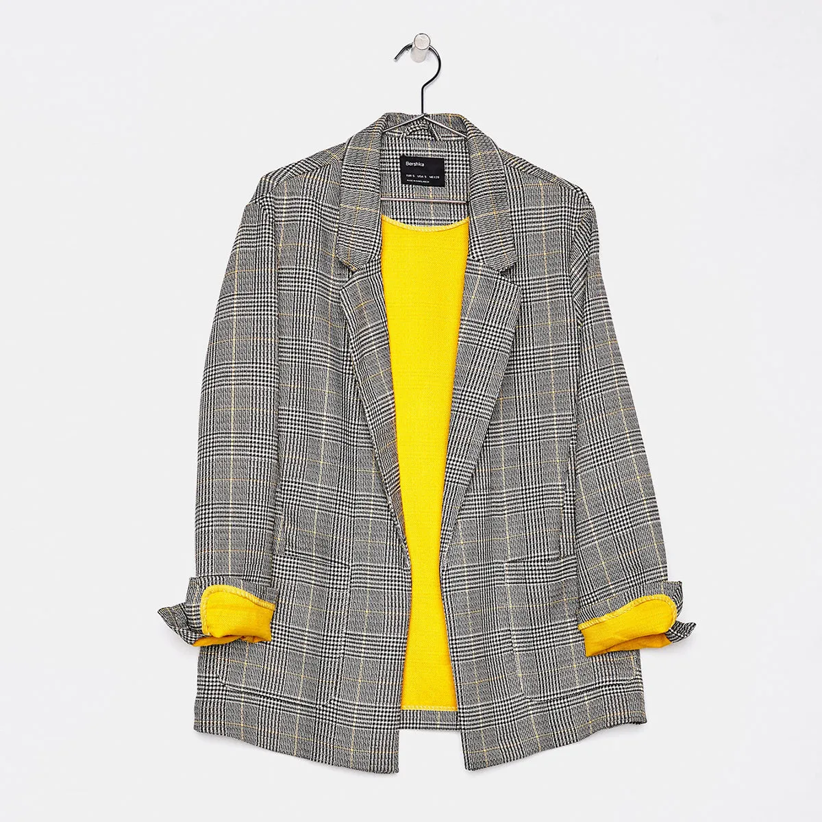 Women's Autumn Plaid Long Blazer With Yellow Lining
