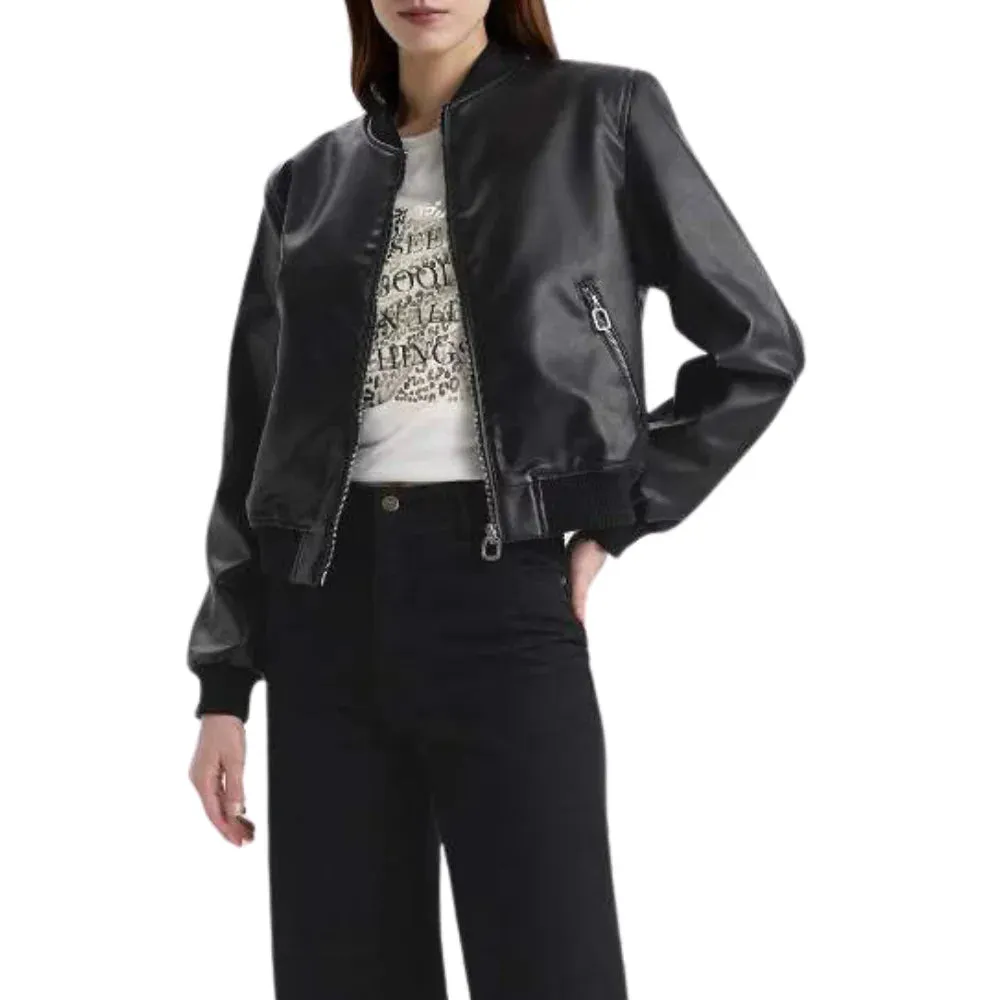 Womens Bomber Black Leather Jacket