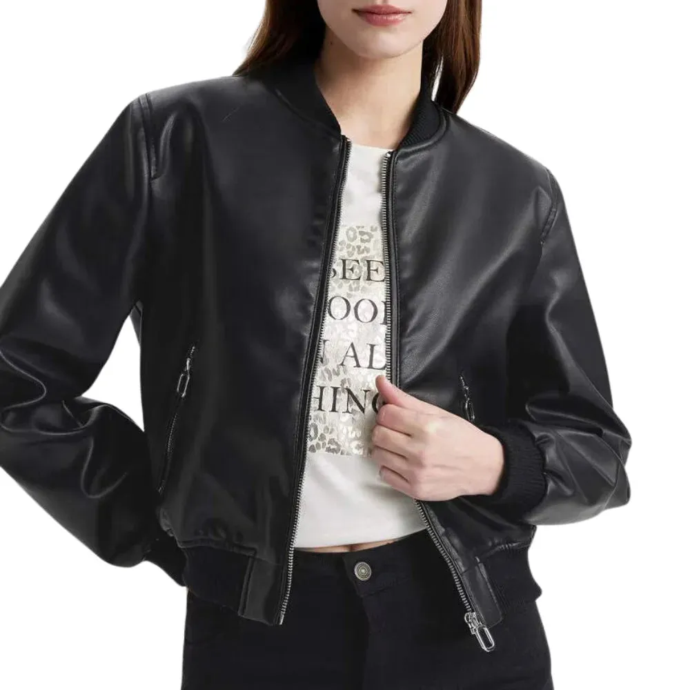 Womens Bomber Black Leather Jacket