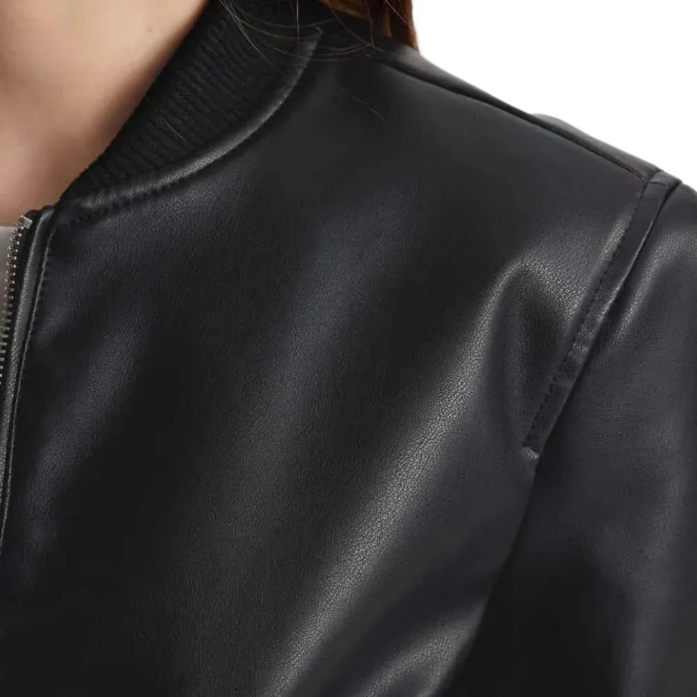 Womens Bomber Black Leather Jacket