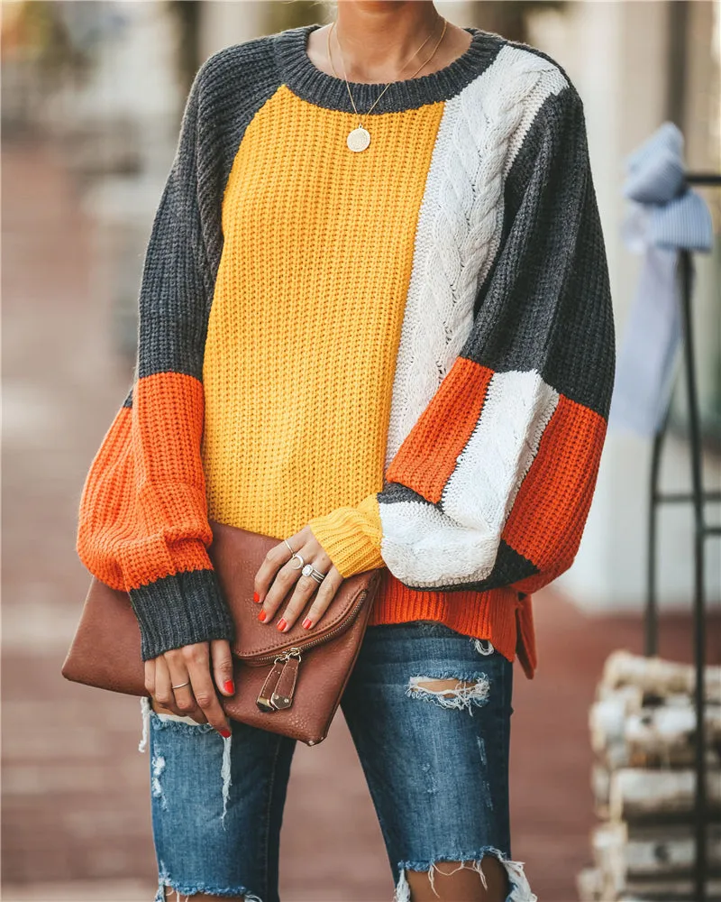 Women's Patchwork Loose Sleeve Sweaters