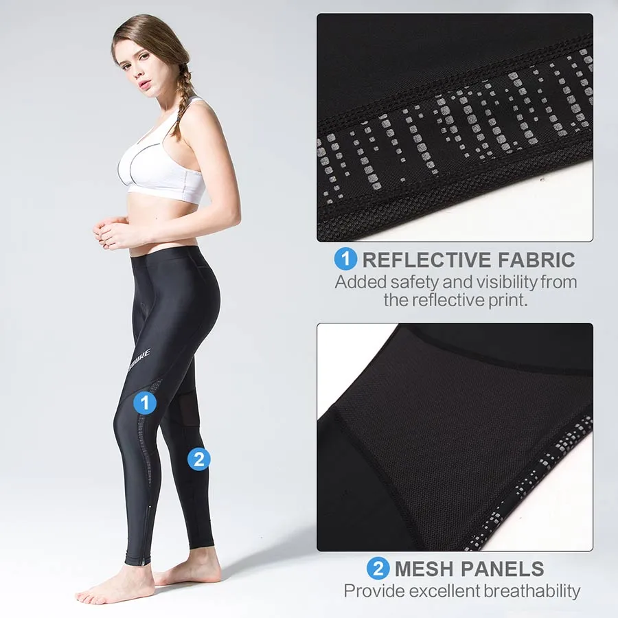 Women'sBicycle Pants 4D Padded Road Bike Tights Breathable Cycling Long Leggings- PL8032-Black