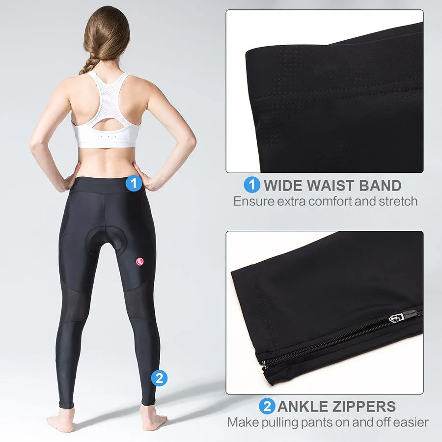 Women'sBicycle Pants 4D Padded Road Bike Tights Breathable Cycling Long Leggings- PL8032-Black