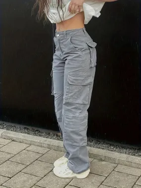 Y2k Multi-pocket Wide Leg Jeans, Hip Hop Style Leisure Loose Denim Cargo Pants, Women's Denim Jeans & Clothing - Perfect For Fall & Winter