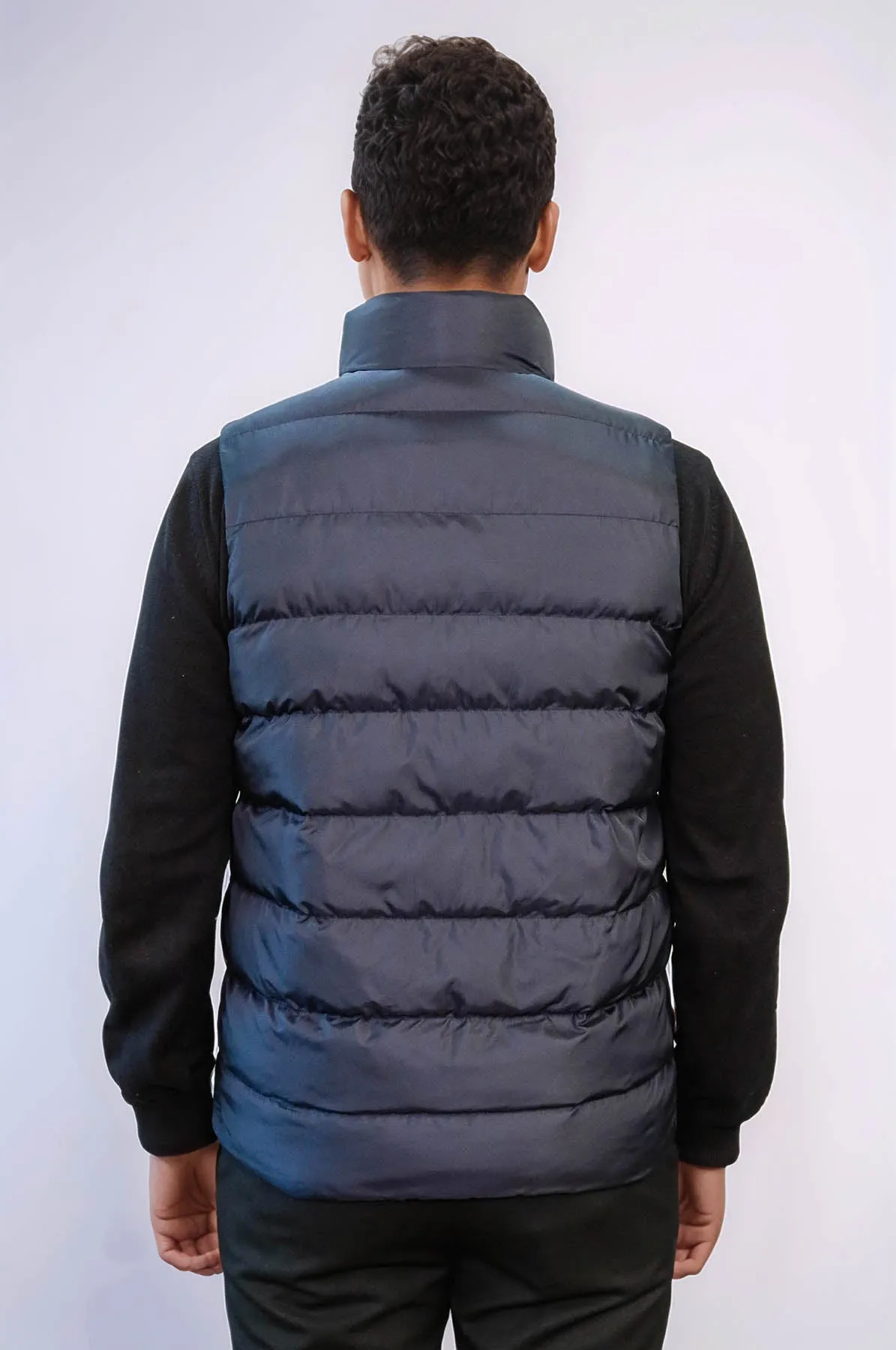 Zippered Pockets Quilted Navy Blue Men Winter Down Vest - Wessi